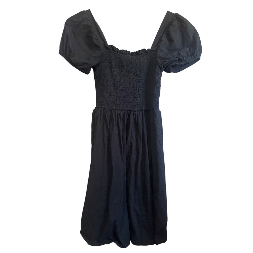 Copper Key Puff Sleeve Mini Dress Women S Black Excellent Smocked Swiss Dot
